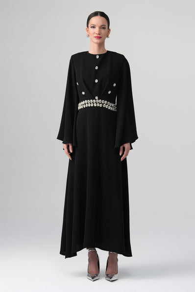 Orlina İnci Detaylı Elbise Siyah