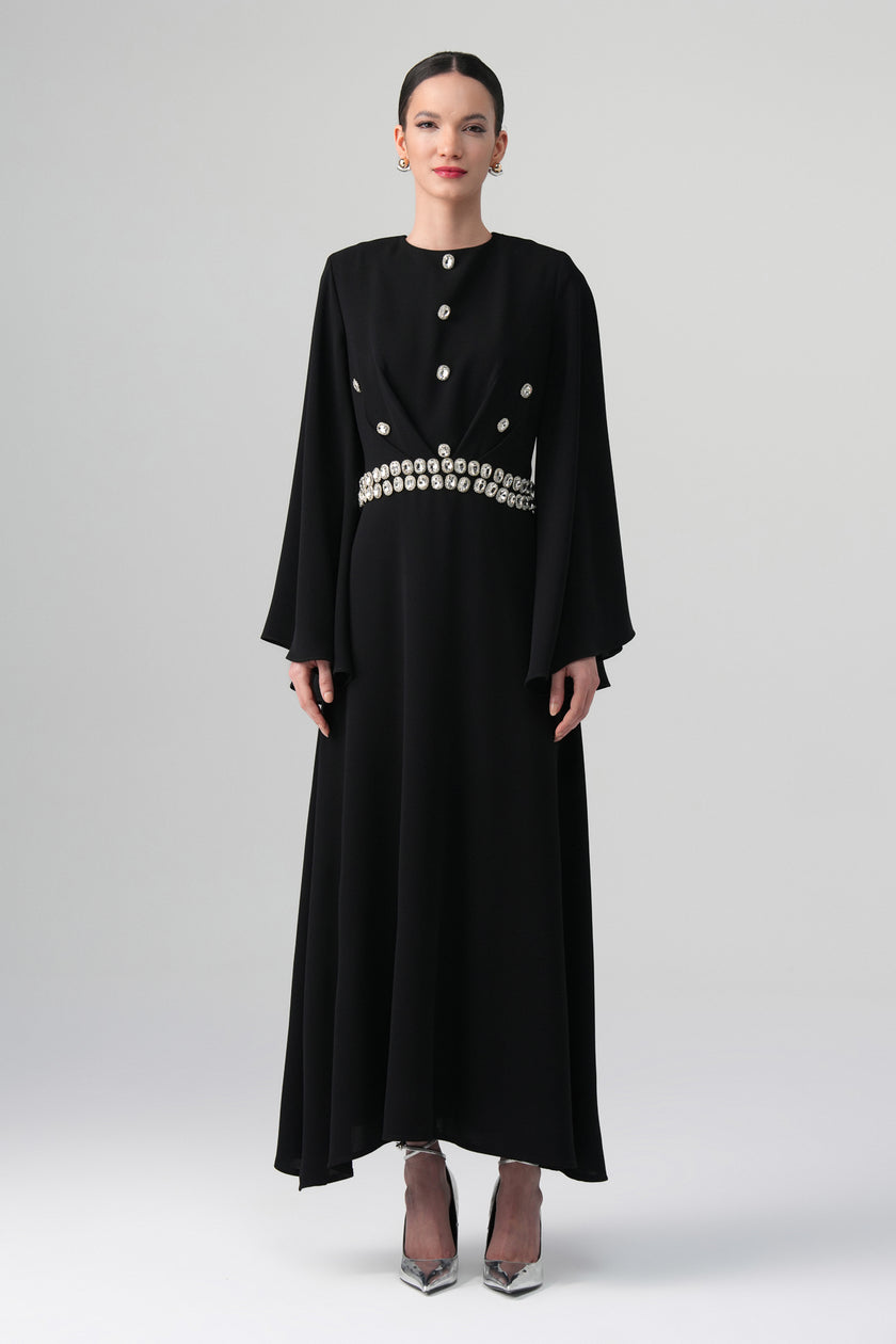 Orlina İnci Detaylı Elbise Siyah