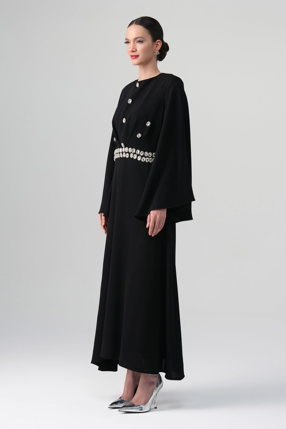 Orlina İnci Detaylı Elbise Siyah