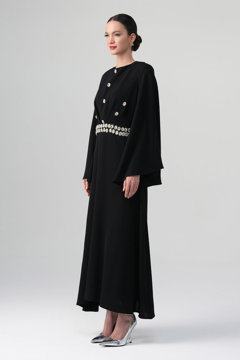 Orlina İnci Detaylı Elbise Siyah