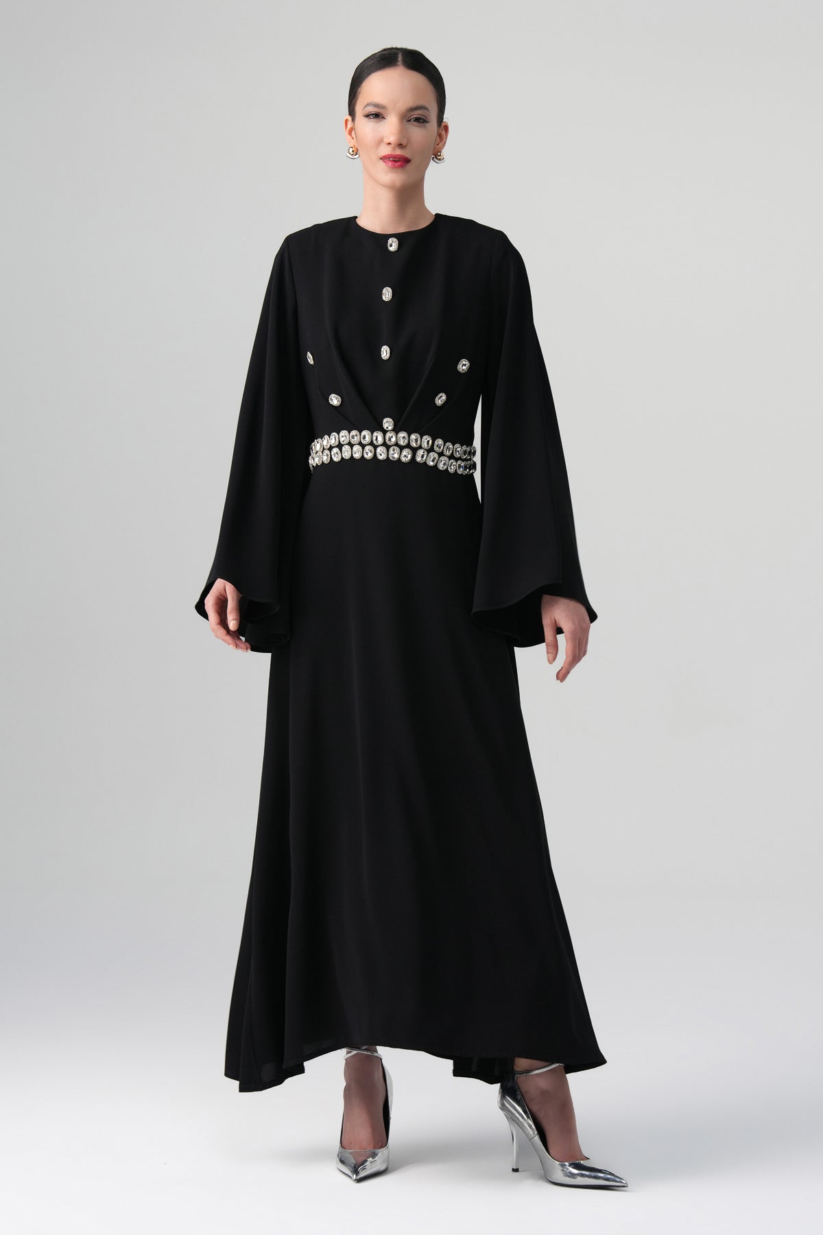 Orlina İnci Detaylı Elbise Siyah