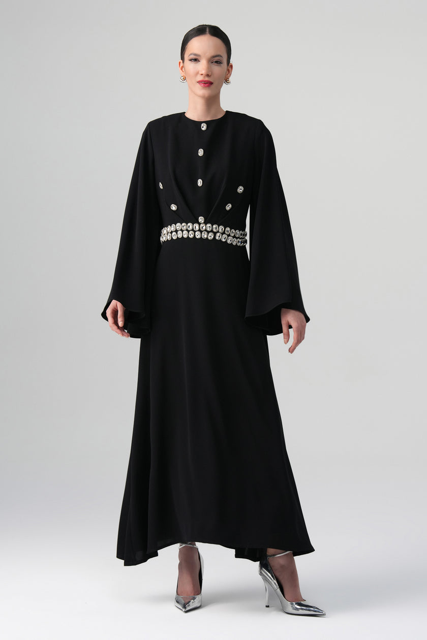 Orlina İnci Detaylı Elbise Siyah