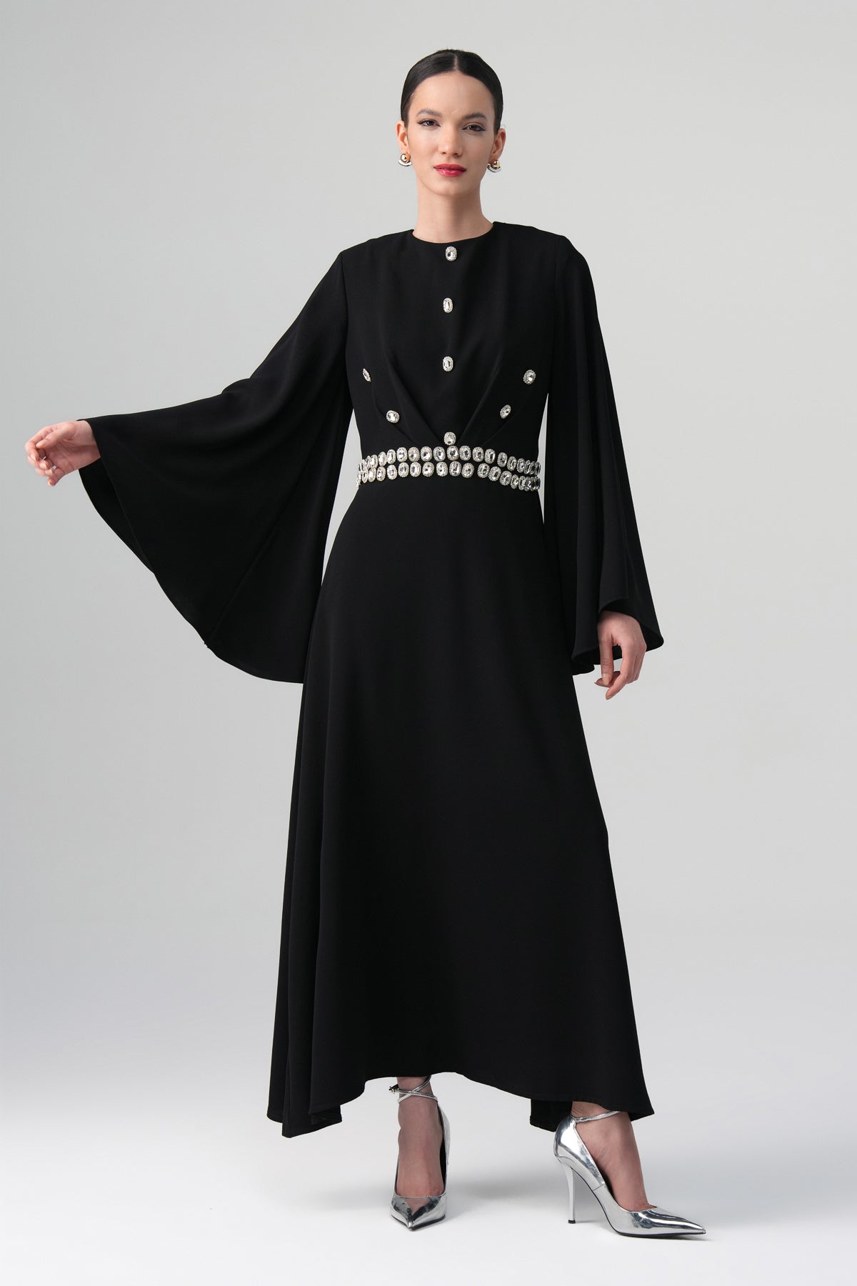 Orlina İnci Detaylı Elbise Siyah
