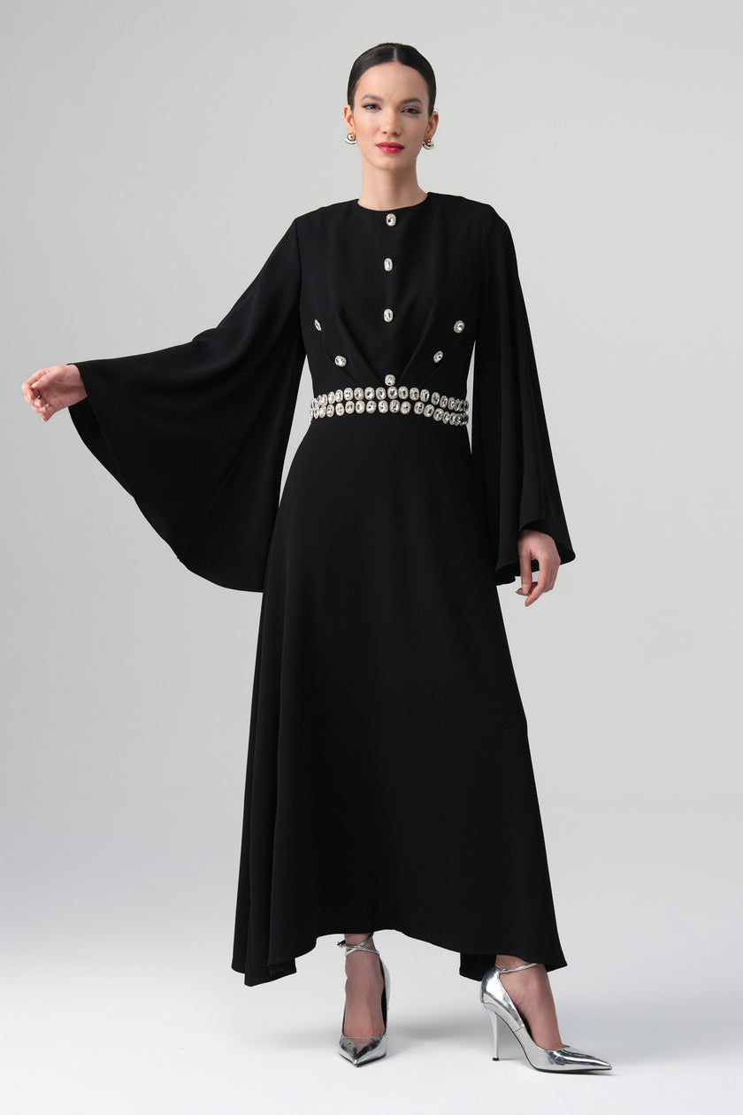 Orlina İnci Detaylı Elbise Siyah