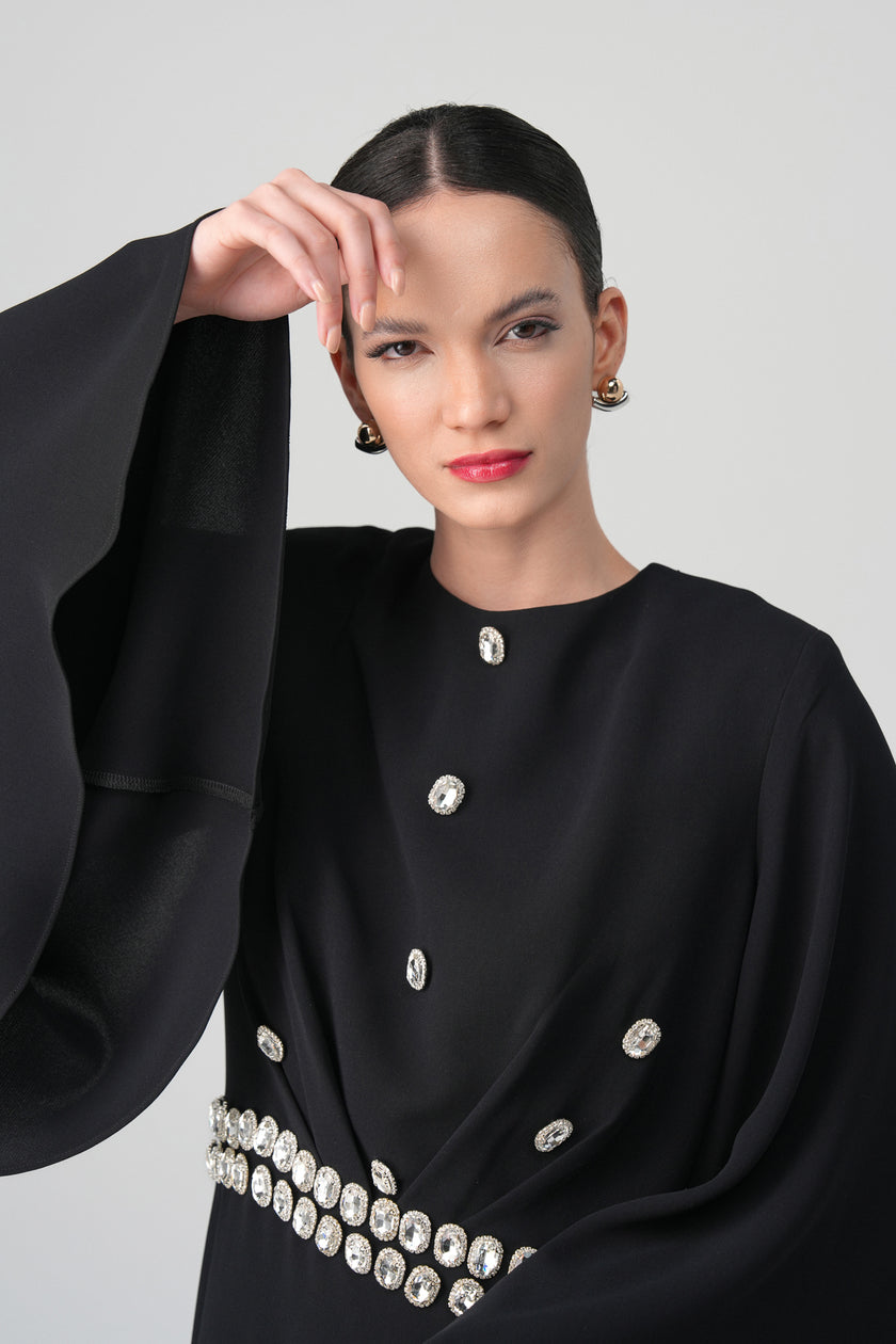 Orlina İnci Detaylı Elbise Siyah