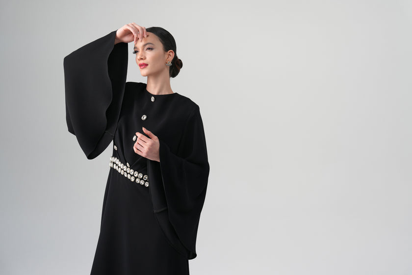 Orlina İnci Detaylı Elbise Siyah