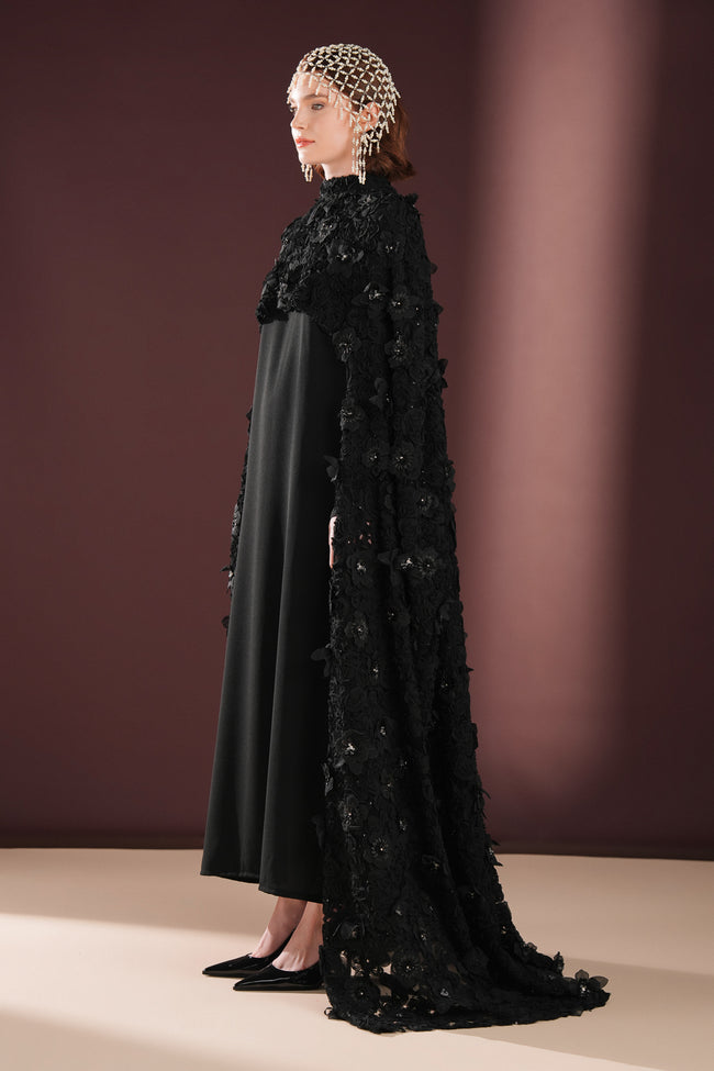 Velmora Pelerin Elbise Siyah