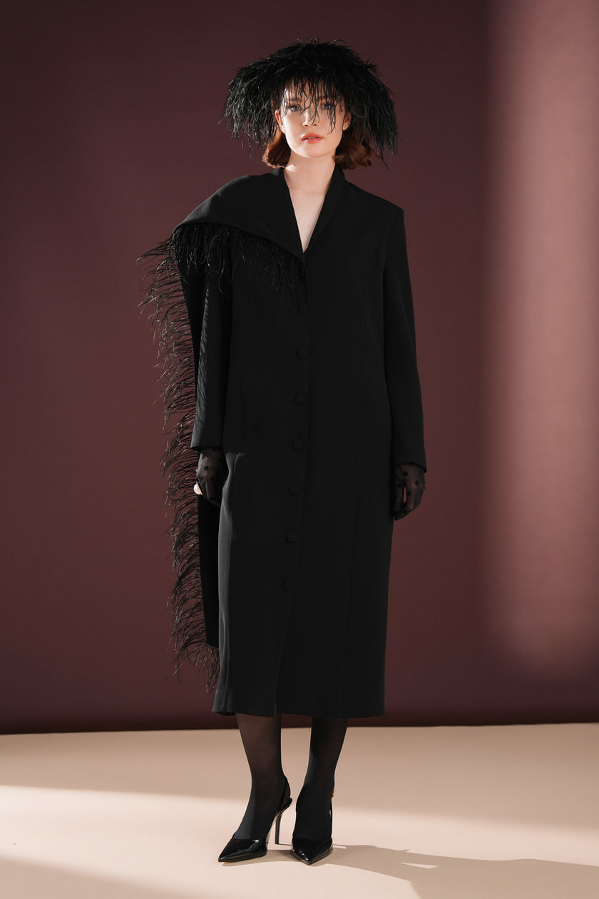 Nyxora Tüylü Ceket Elbise Siyah