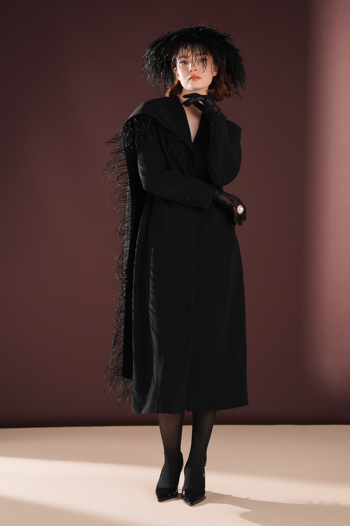 Nyxora Tüylü Ceket Elbise Siyah