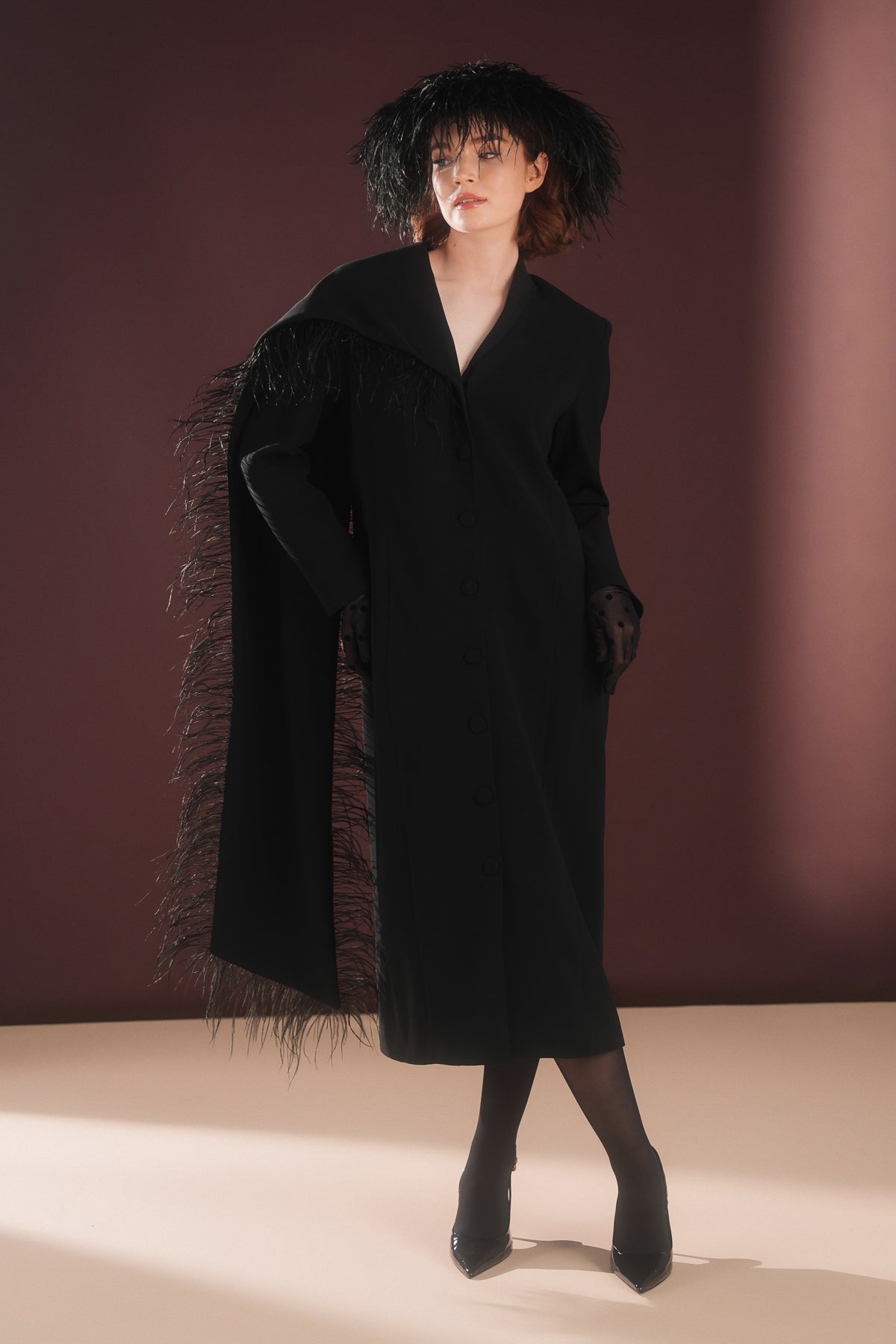 Nyxora Tüylü Ceket Elbise Siyah