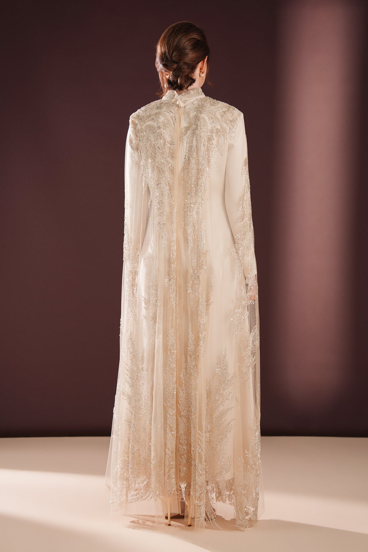 Lumielle Taşlı Pelerin Elbise Krem