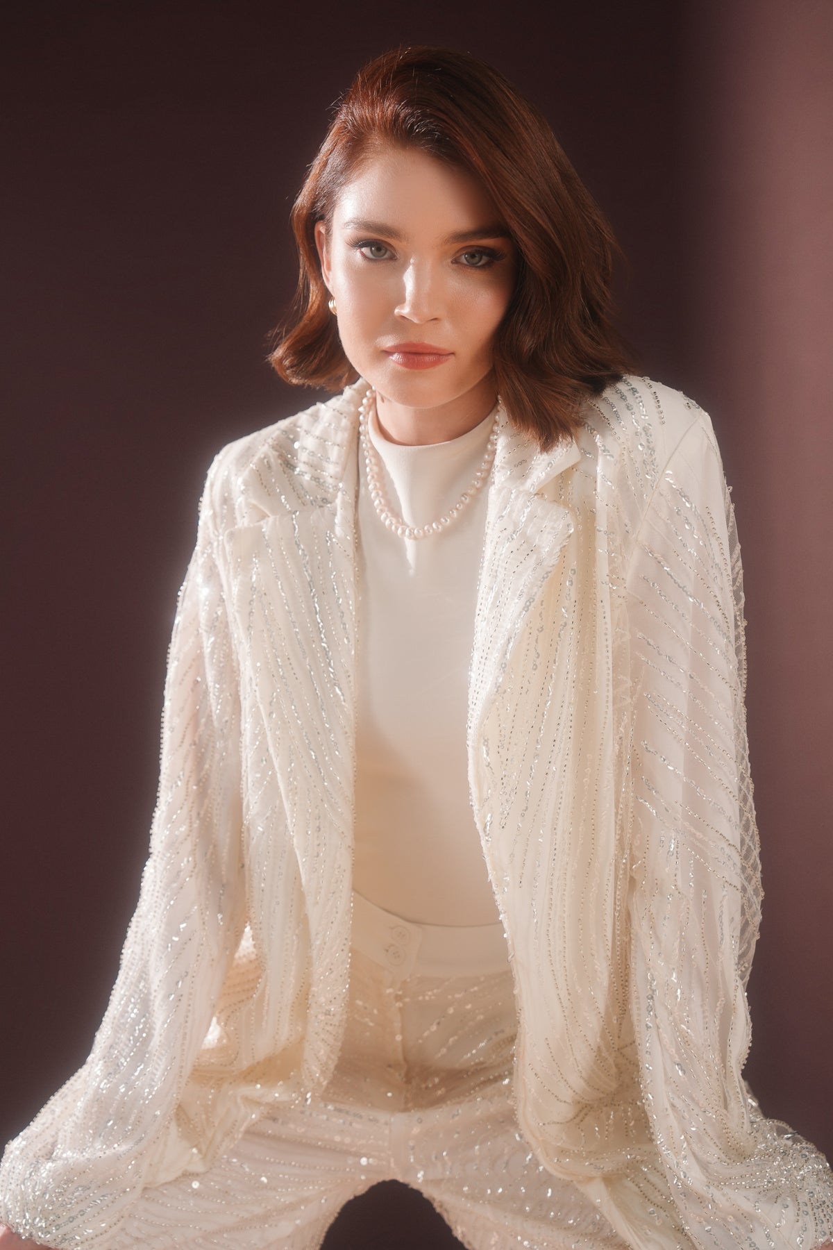 Seraphine Taşlı Takım Krem