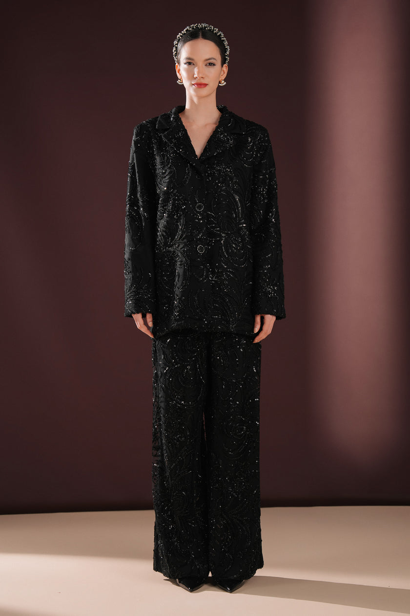 Kaelis Işıltılı Taşlı Takım Siyah