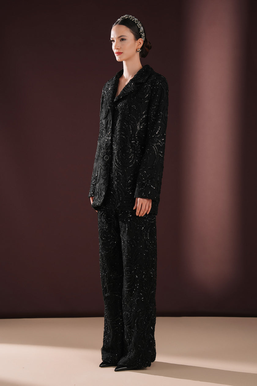 Kaelis Işıltılı Taşlı Takım Siyah