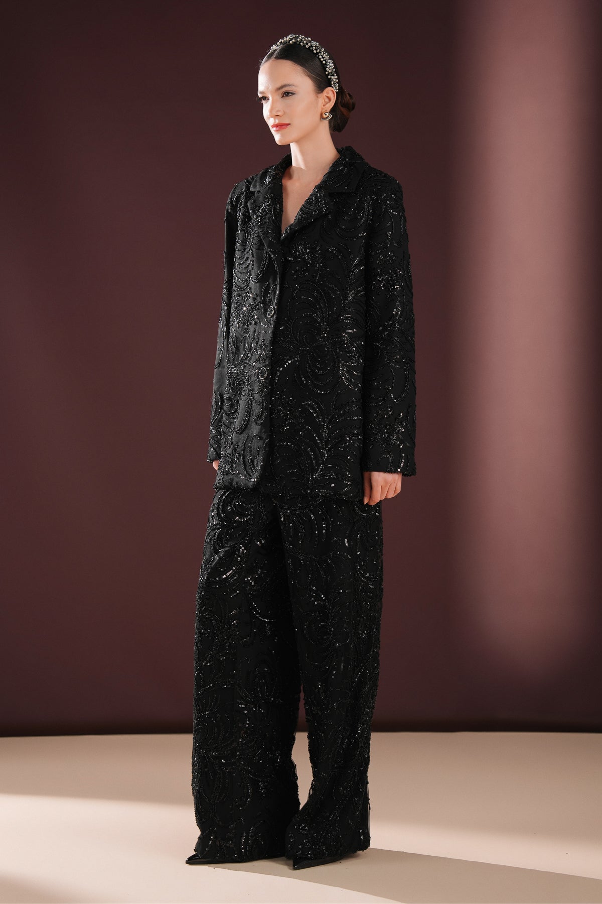 Kaelis Işıltılı Taşlı Takım Siyah