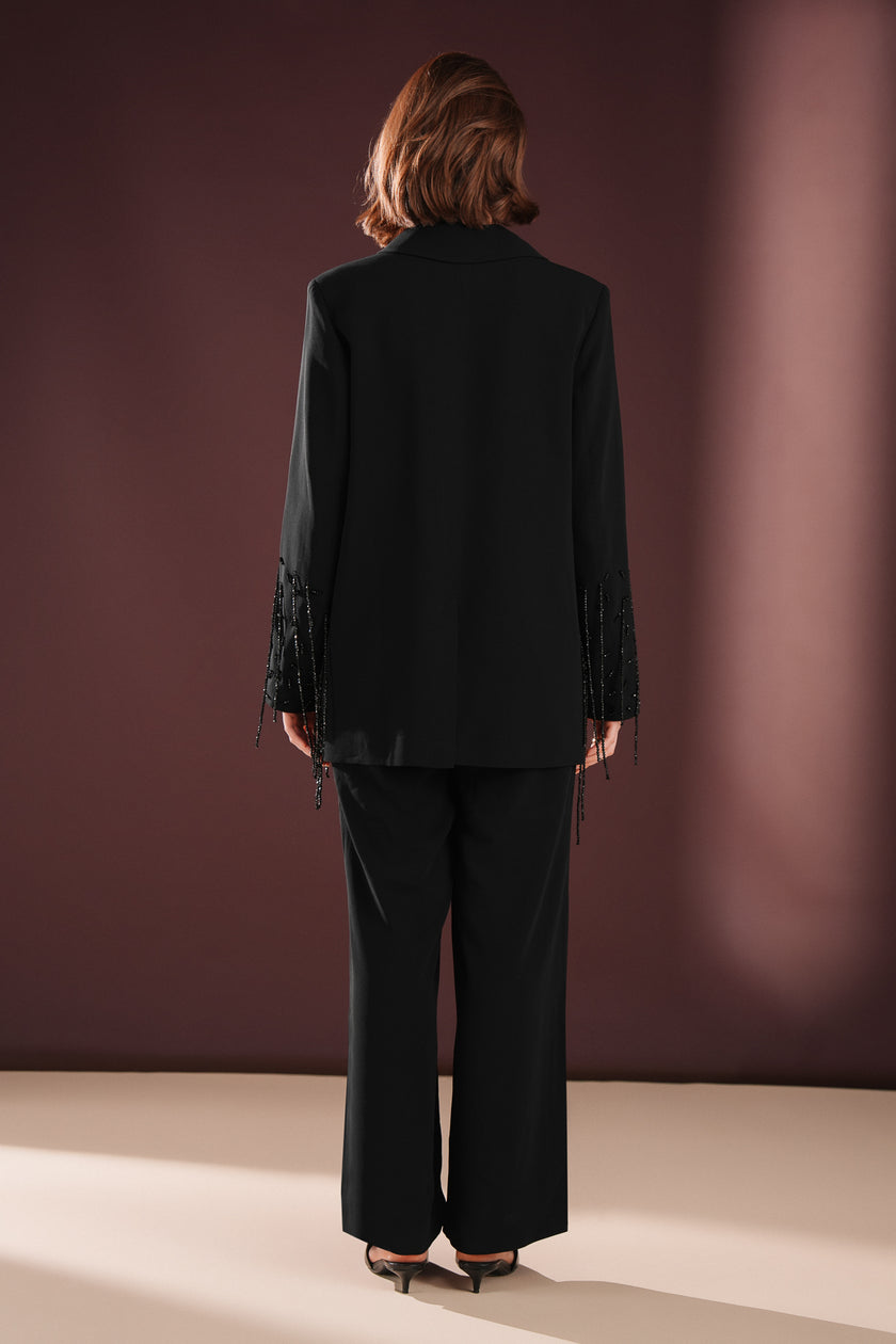 Morvella Taş Püsküllü Asimetrik Takım Siyah