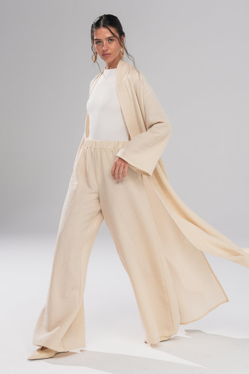 Flow Pantolon Kimono Parıltılı Takım Ekru