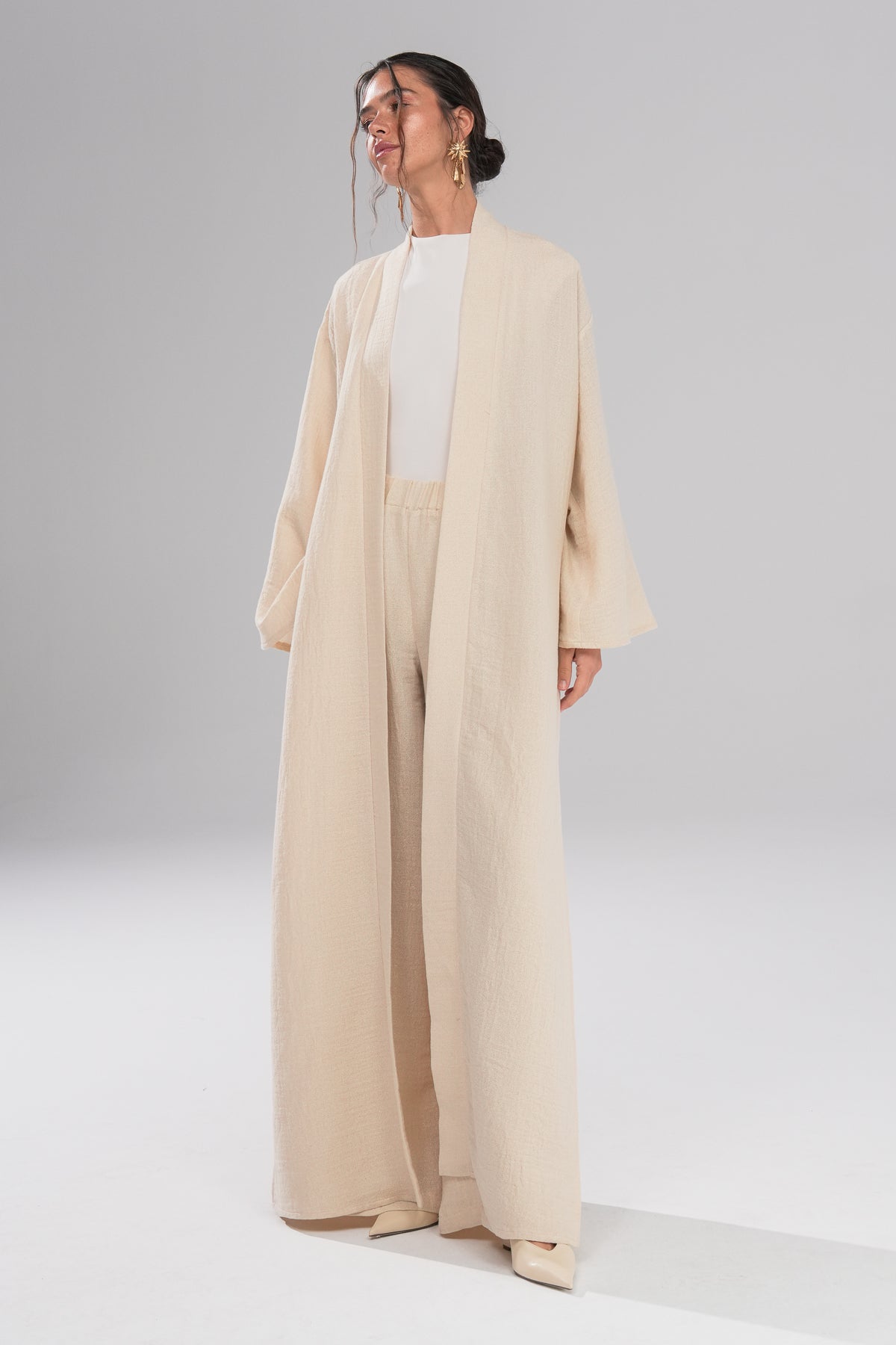 Flow Pantolon Kimono Parıltılı Takım Ekru