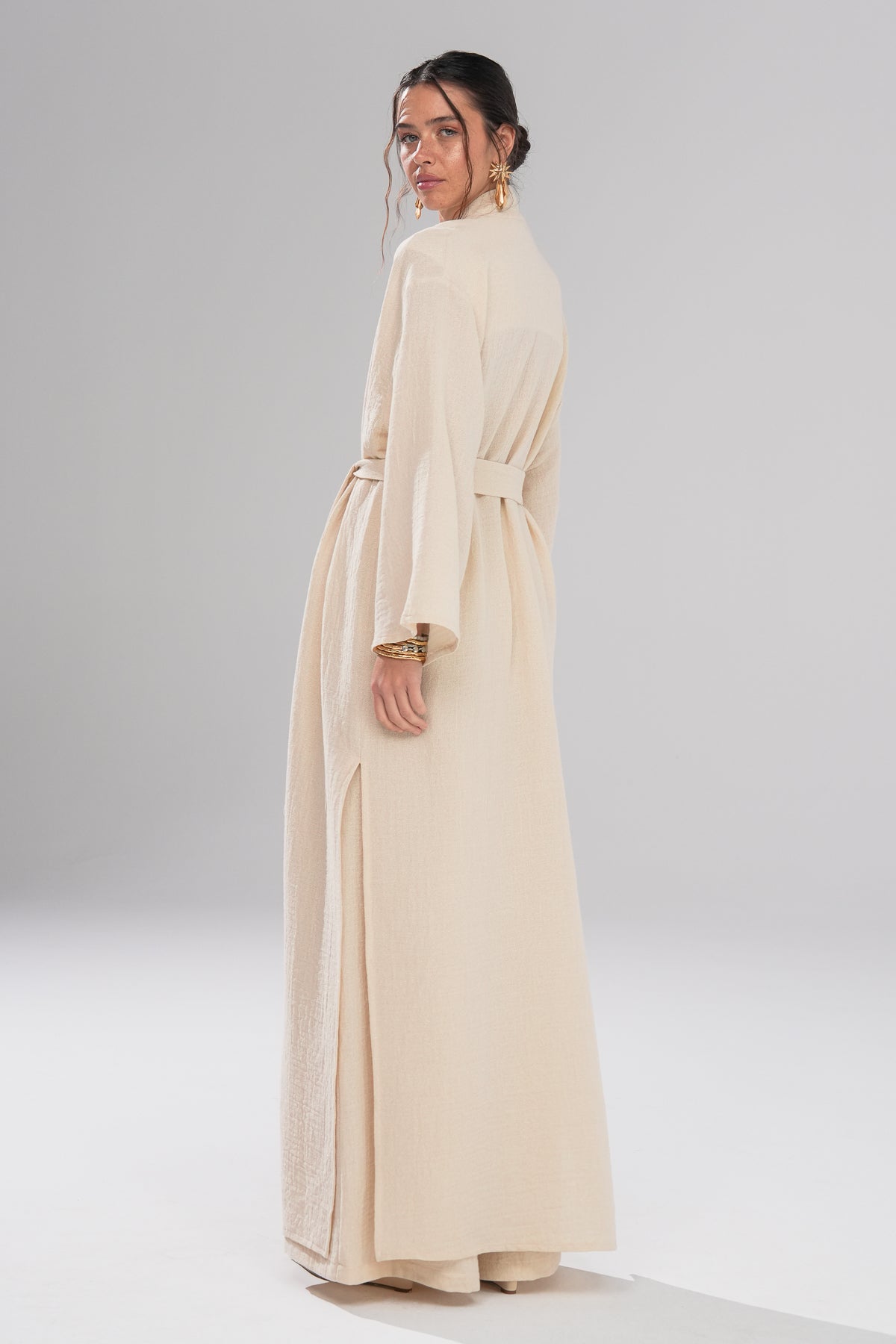 Flow Pantolon Kimono Parıltılı Takım Ekru