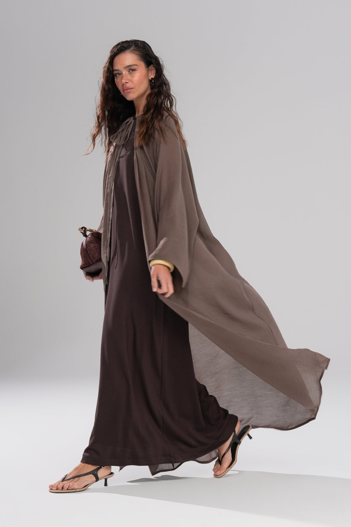 Serenity Pelerin Abaya Takım Kahve