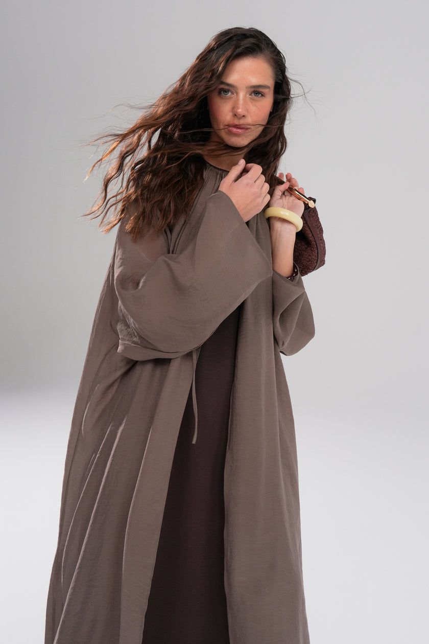 Serenity Pelerin Abaya Takım Kahve