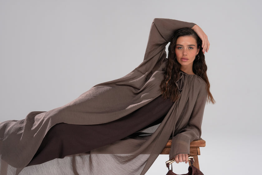 Serenity Pelerin Abaya Takım Kahve