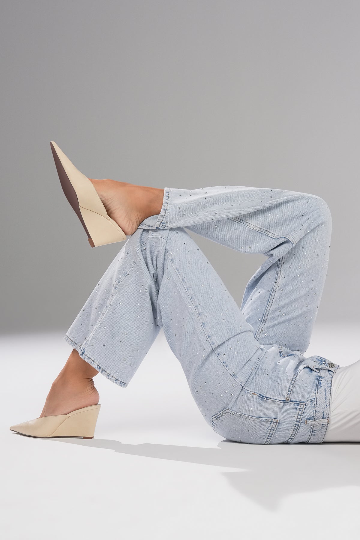 Pearl Denim Yıkanmış Taşlı Pantolon