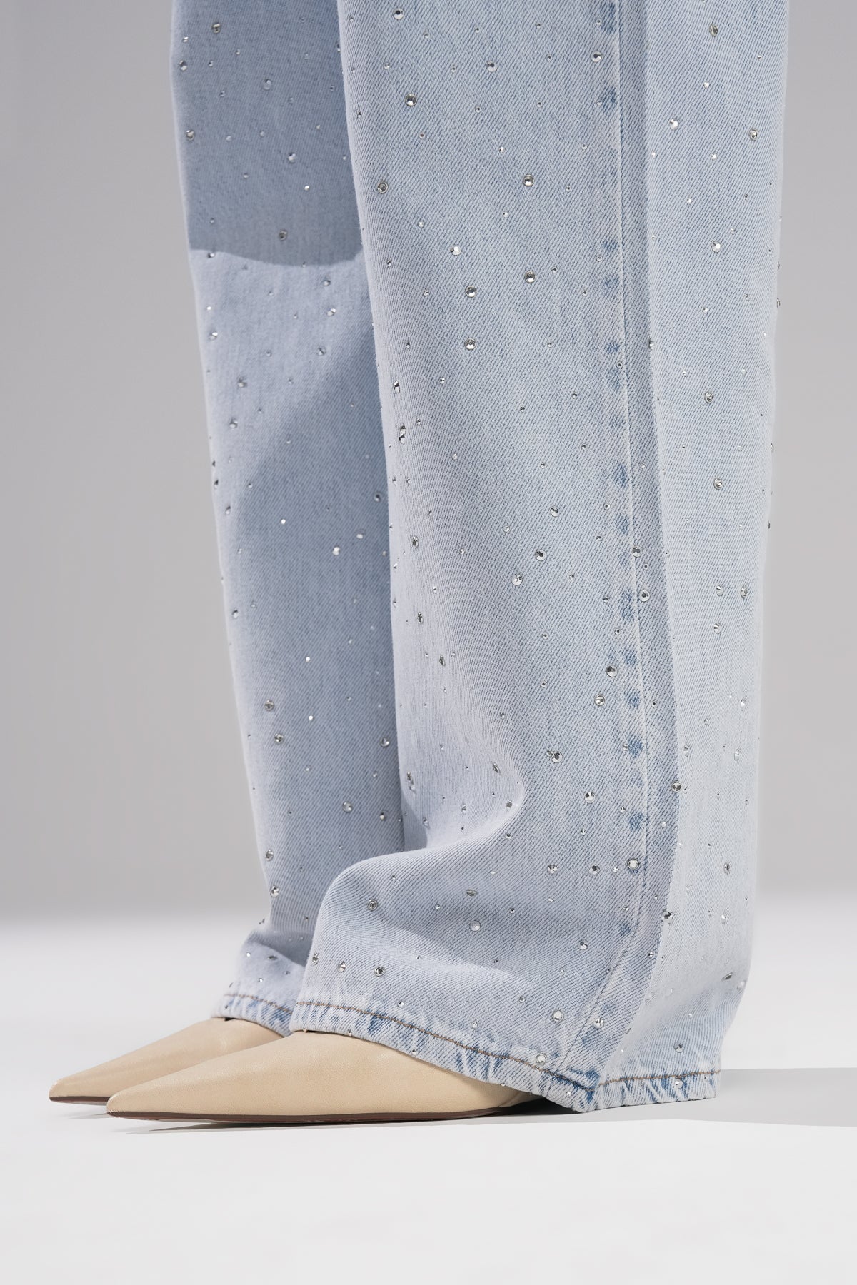 Pearl Denim Yıkanmış Taşlı Pantolon